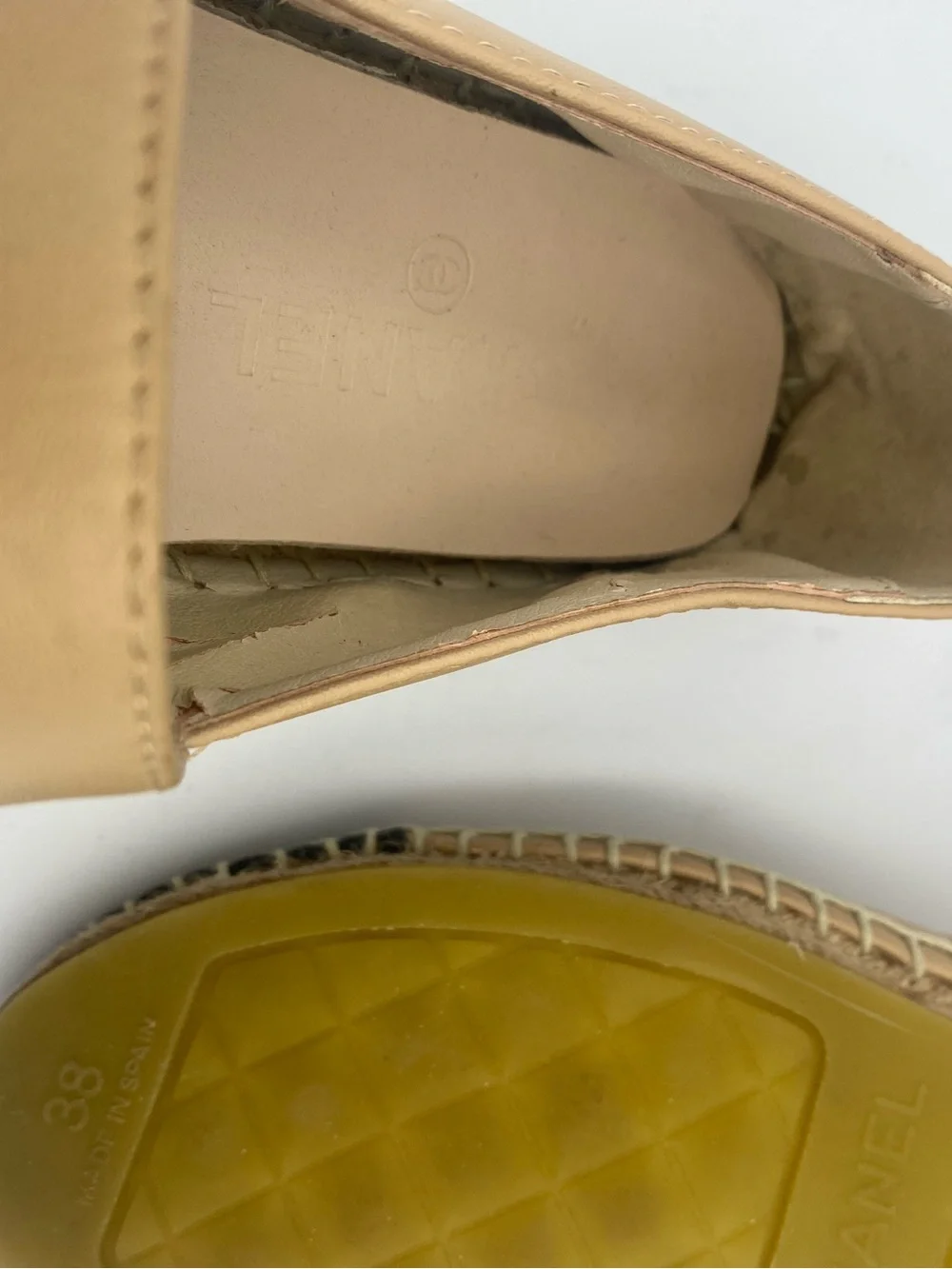CHANEL Beige Leather Espadrilles with Black Cap Toe